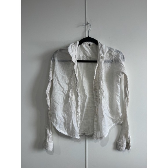 Fp One Tops - FP One Blouse Womens Small White Sheer Gauze Button Front‎ Ruffle Top